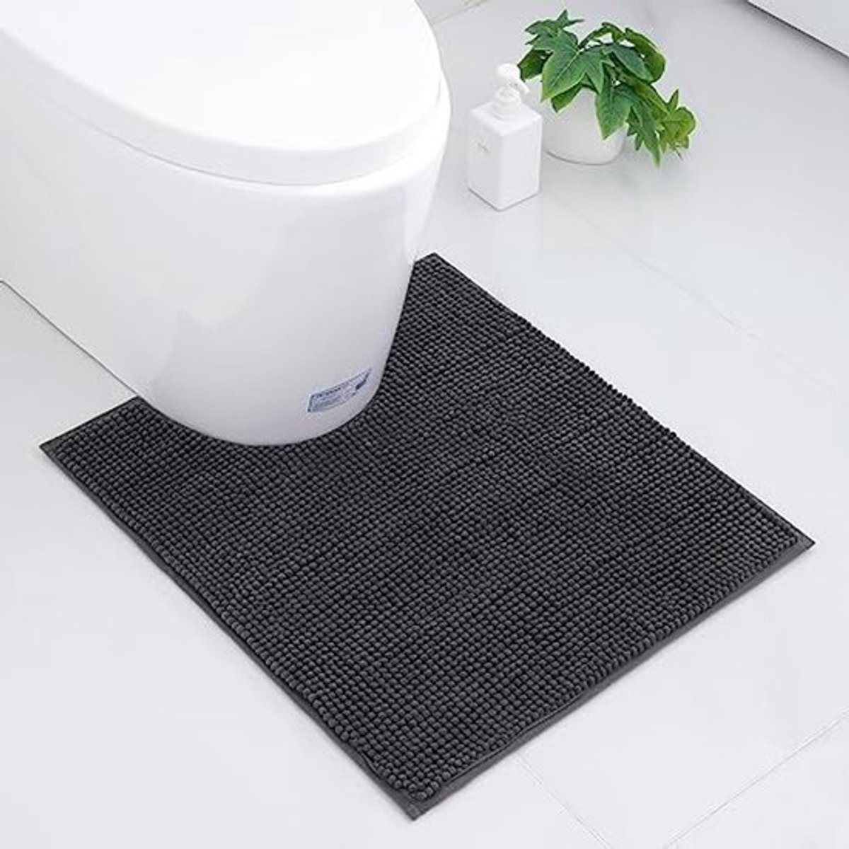 Antislip Wasbare Chenille Badmat 50 x 60 cm - Donkergrijs