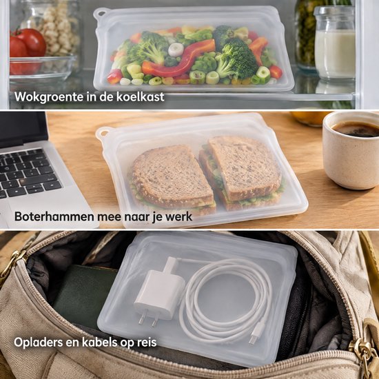 Lomera Siliconen Vershoudzak 1960 ml - Herbruikbare Diepvrieszak - Boterhamzakje - Bewaarzak voor Voedsel - Hersluitbaar Zakje - Invrieszak - Vriezerzak - Mealprep - Opbergzak - BPA-vrij — cadeau in Cadeau-ideeën - foto 3