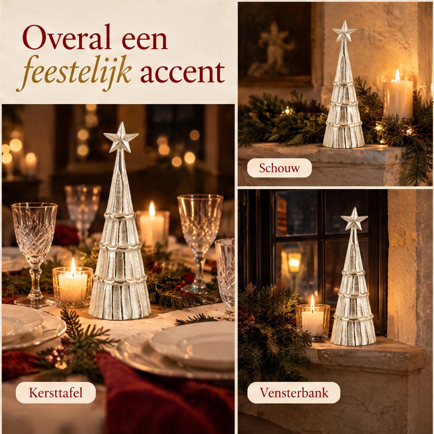 Cheqo® Decoratieve Kerstboom 35 cm - Kerstboompje Zilver met Ster - Kerstdecoratie voor Binnen - Kerst Tafeldecoratie - Kerstbeeld - Kerstversiering - Vensterbank Decoratie - Kerstfiguur - Winterdecoratie - Woonaccessoires - Kerstdeco – foto 6