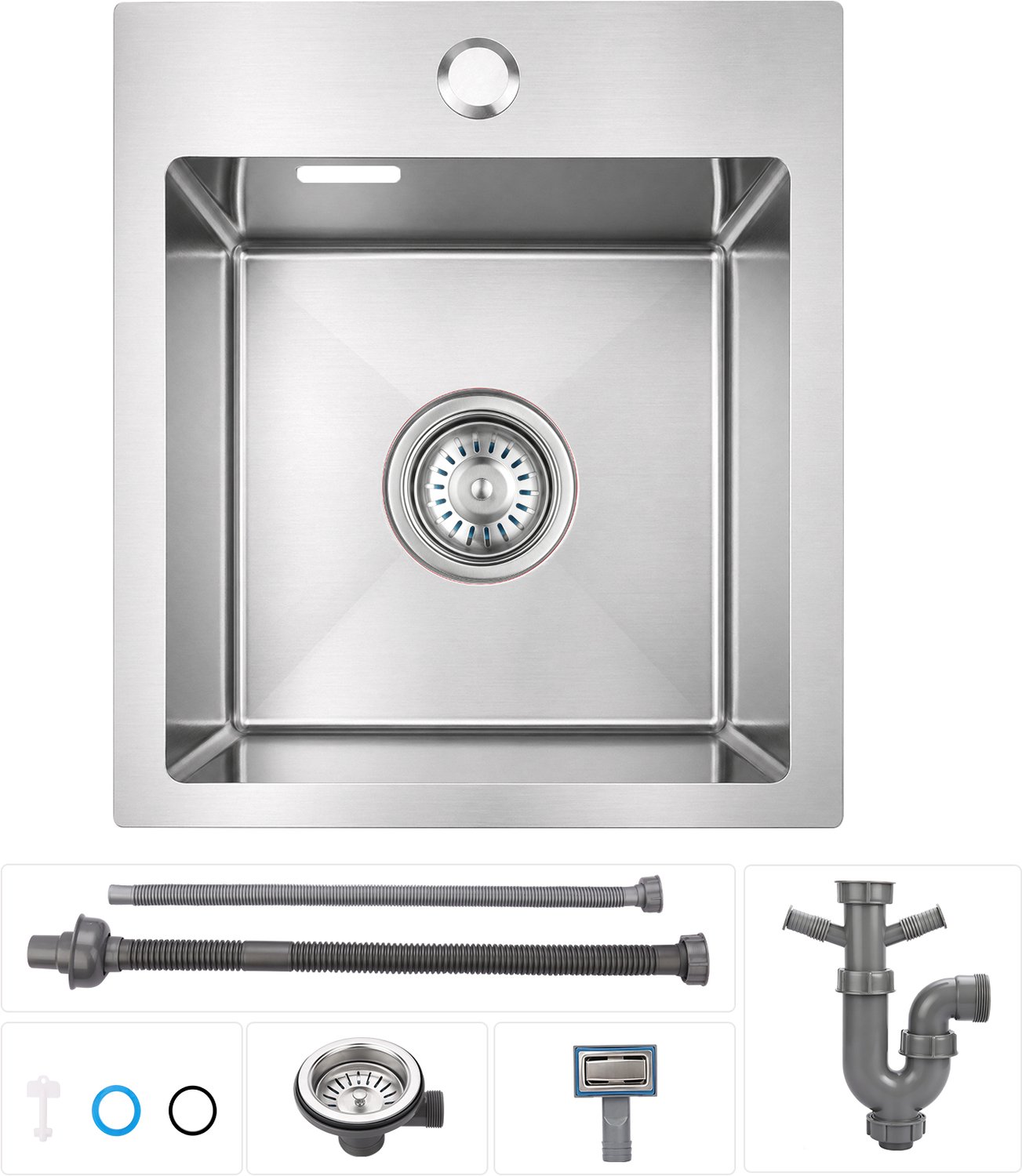 LOVHAUS Spoelbak Keuken RVS 40x34 cm - Enkele Spoelbak - Geborsteld Zilver - Met Sifon