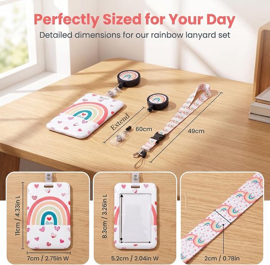 Kleurrijke ID Houder met Lanyard en Retractable Badge Reel, Afneembare Lanyard, Bescherming voor Pasjes op Werk, School of Tentoonstelling — afbeelding 2