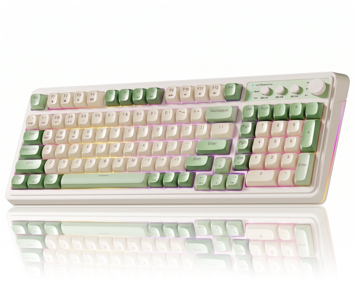 AULA S99 Gaming toetsenbord-draadloos computer toetsenbord- Driemodus Bluetooth/2,4GHz/USB‑C-groen‑crème toetsenbord met nummerblok-99 toetsen-RGB-programmeerbaar-romige siliconen structuur