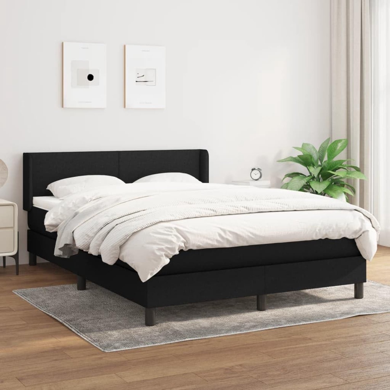 Boxspring met matras stof zwart 140x190 cm met verstelbaar hoofdbord pocketvering matras middelhard voor rug- en buikslapers huidvriendelijk en duurzaam ideaal voor een rustgevende nachtrust