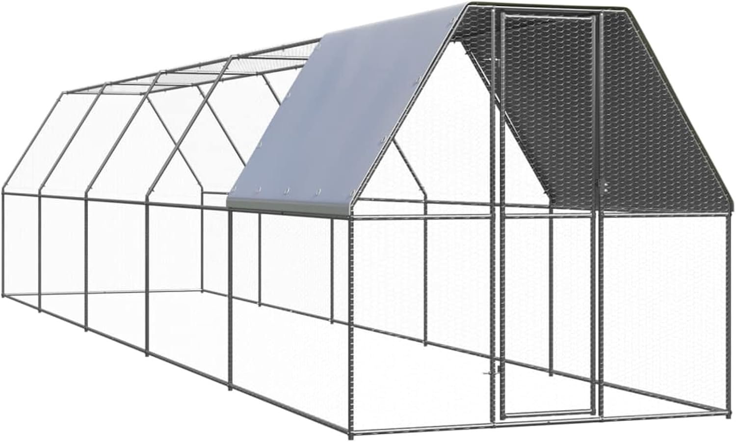 Volière, voor buiten, van verzinkt staal, 2 x 10 x 2 m, kooi voor kippen buiten, tuinkippenhok, kippenhok van metaal, kippenhok van staal, kippenhok gallen, groot kippenhok