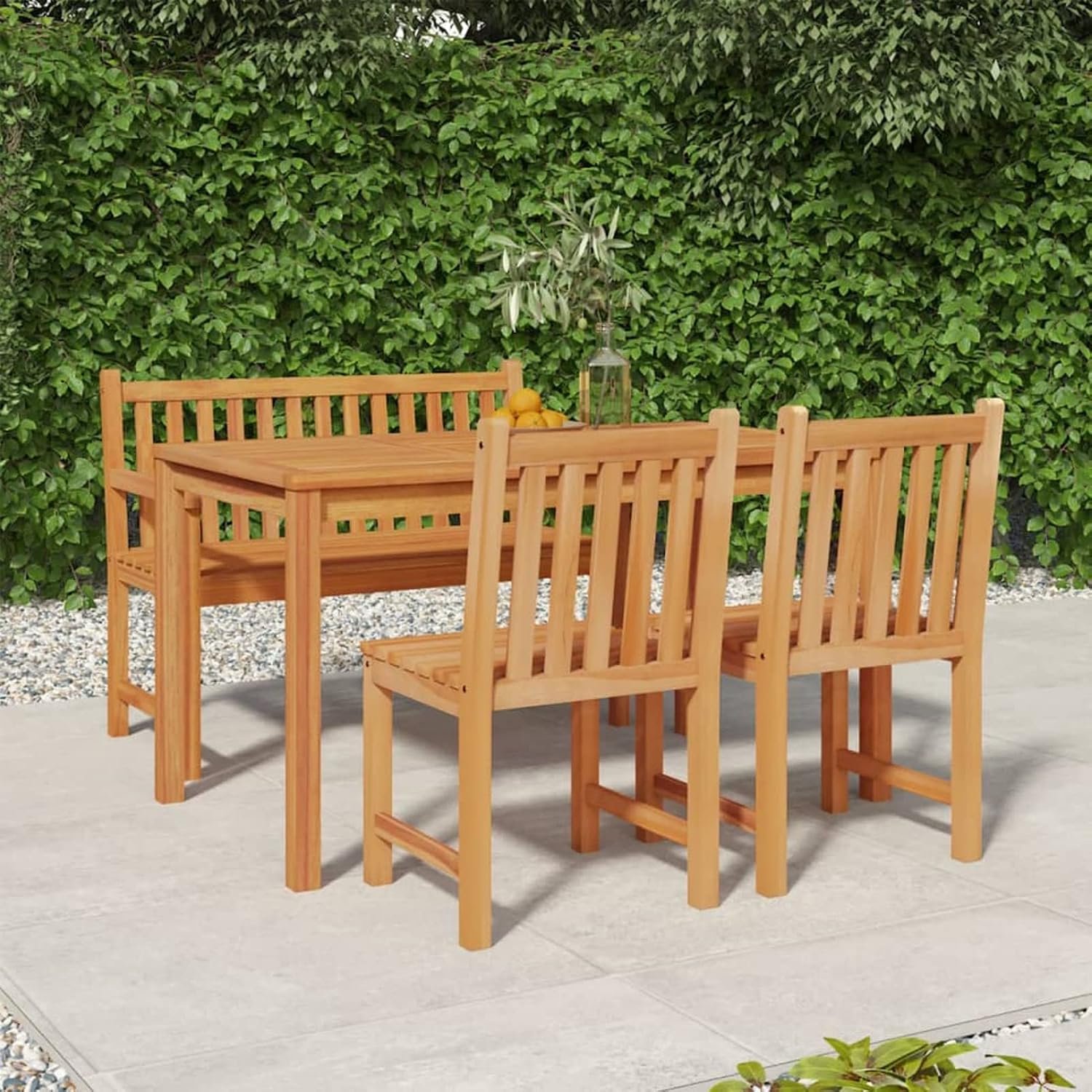 Eetkamerset voor tuin, tafel en stoelen, terras, eettafels, 2 # 1 x tafel, 1 x bank, 2 x stoelen van massief teakhout