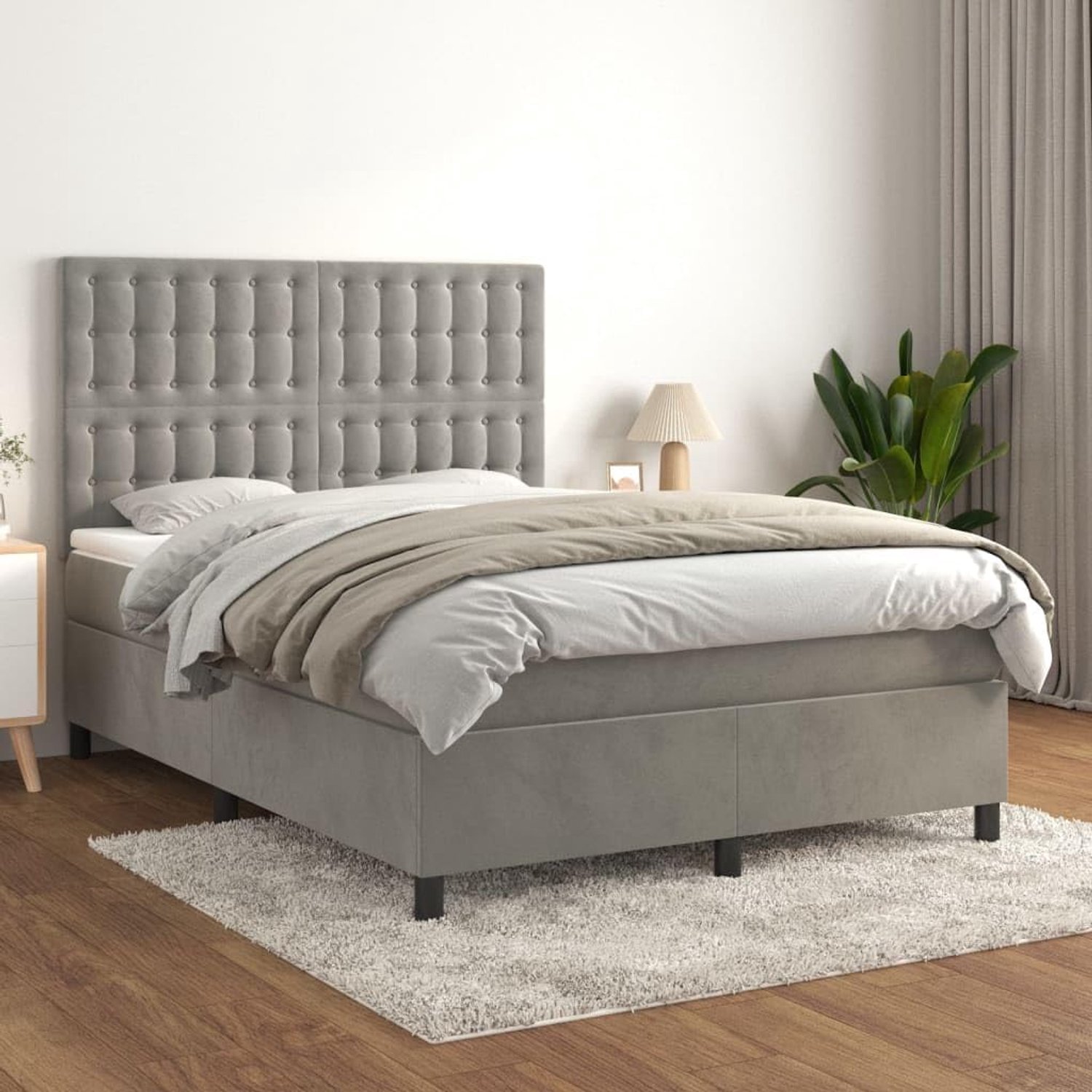 Familiebed, palletbed, boxspringbed met matras, lichtgrijs, 140x190 cm, fluweel