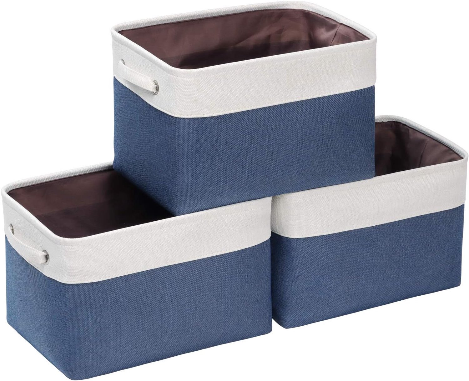 Opslagbakken 15 "x 10" x 9.5" Stof Opbergmand Kubus W/Handvatten voor Kast Organiseren Plank Kinderdagverblijf Thuis, Blauw, Set van 3