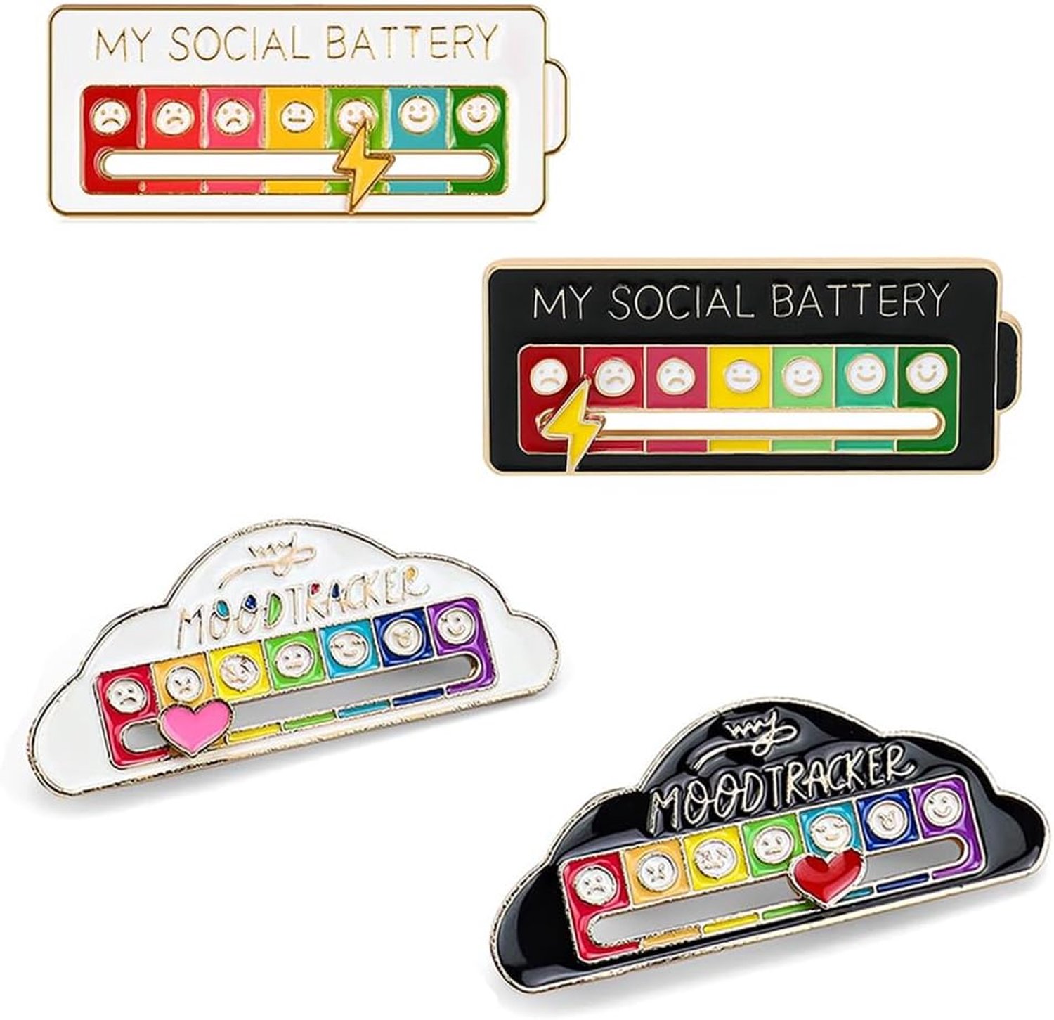 4 stuks sociale batterijpin, leuke sociale broches, 7 dagen interactieve stemming, sociale batterijbadge, badge om je humeur uit te drukken, voor het decoreren van rugzakken, petten, 5cm,