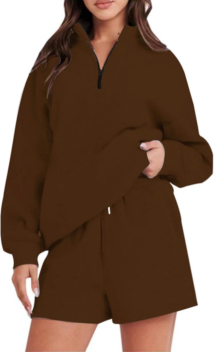 Sweatshirt-set voor dames met halve ritssluiting, veelzijdig bovendeel en broek voor dagelijks gebruik, zwart, maat S