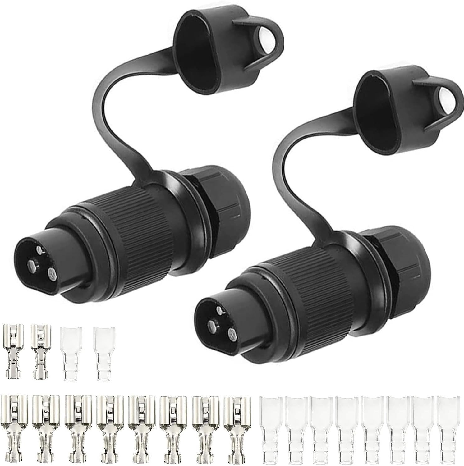 Set van 2 3-Pin 12V Tractor Stekkers met Platte Plug en Isolatiesleeve voor Aanhanger en Landbouwtoepassingen