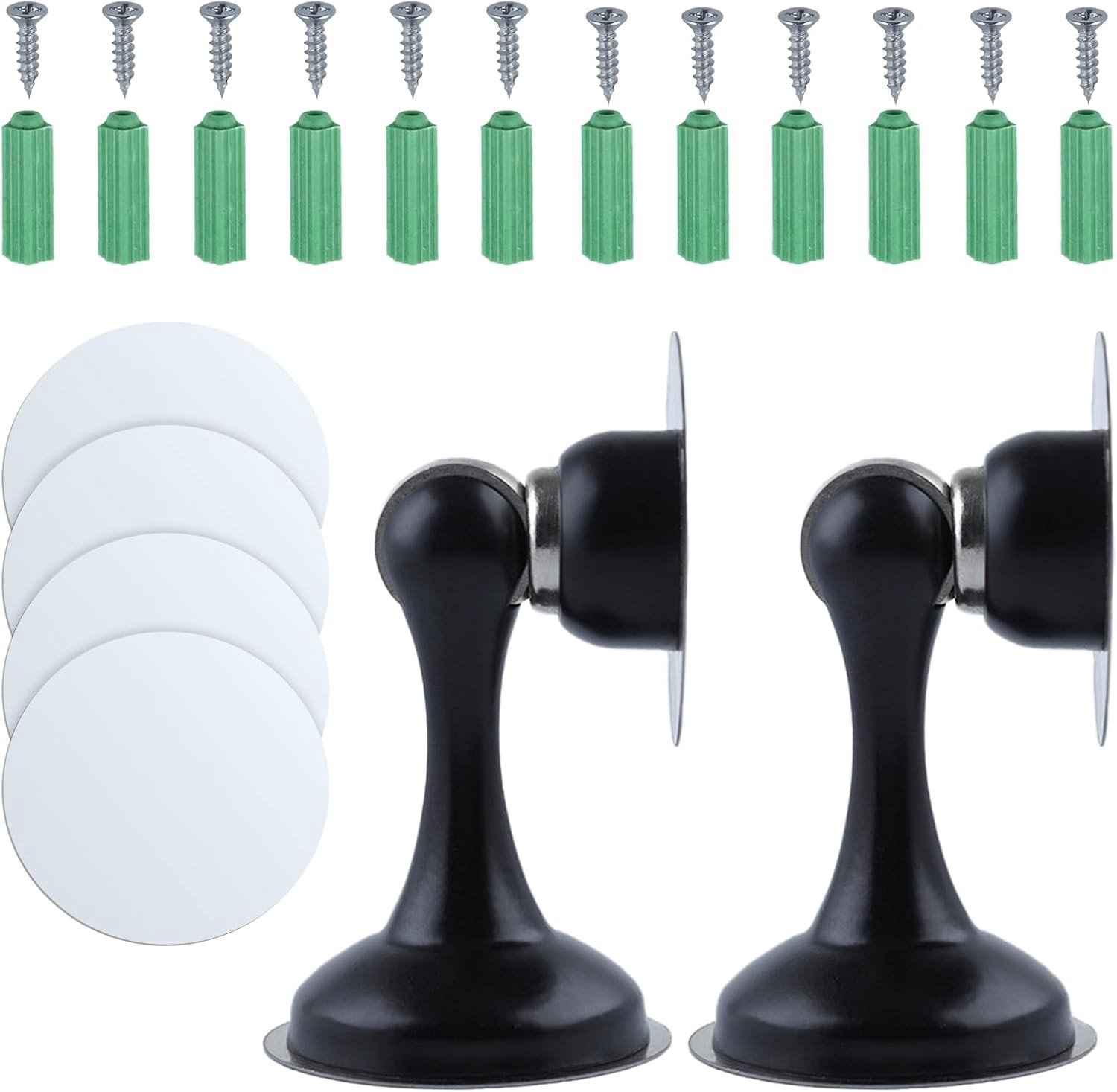 Magnetische Deurstoppers Set van 2 - Roestvrijstalen Deurbeschermers voor Muur- en Vloermontage zonder Boren, Inclusief Plakband en Schroeven, Zwart, Ideaal voor Thuisgebruik en Veiligheid