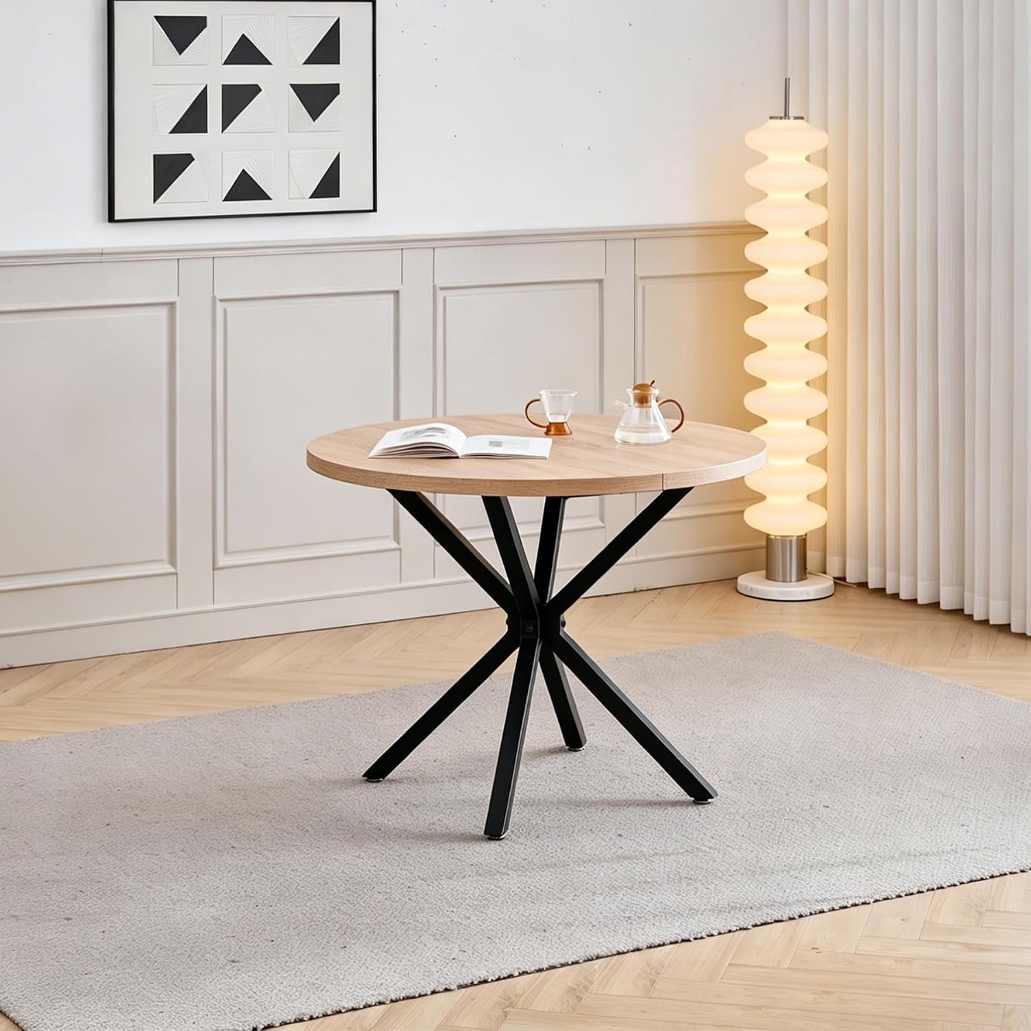 Tafel met robuuste poten in X-vorm, 100 x 100 x 76,5 cm, voor keuken, kleine ruimte, appartement (lichte houtnerf)