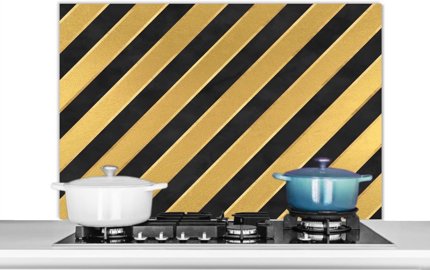 Spatscherm Keuken - 100x65 cm - Patronen - Strepen - Goud - Zwart