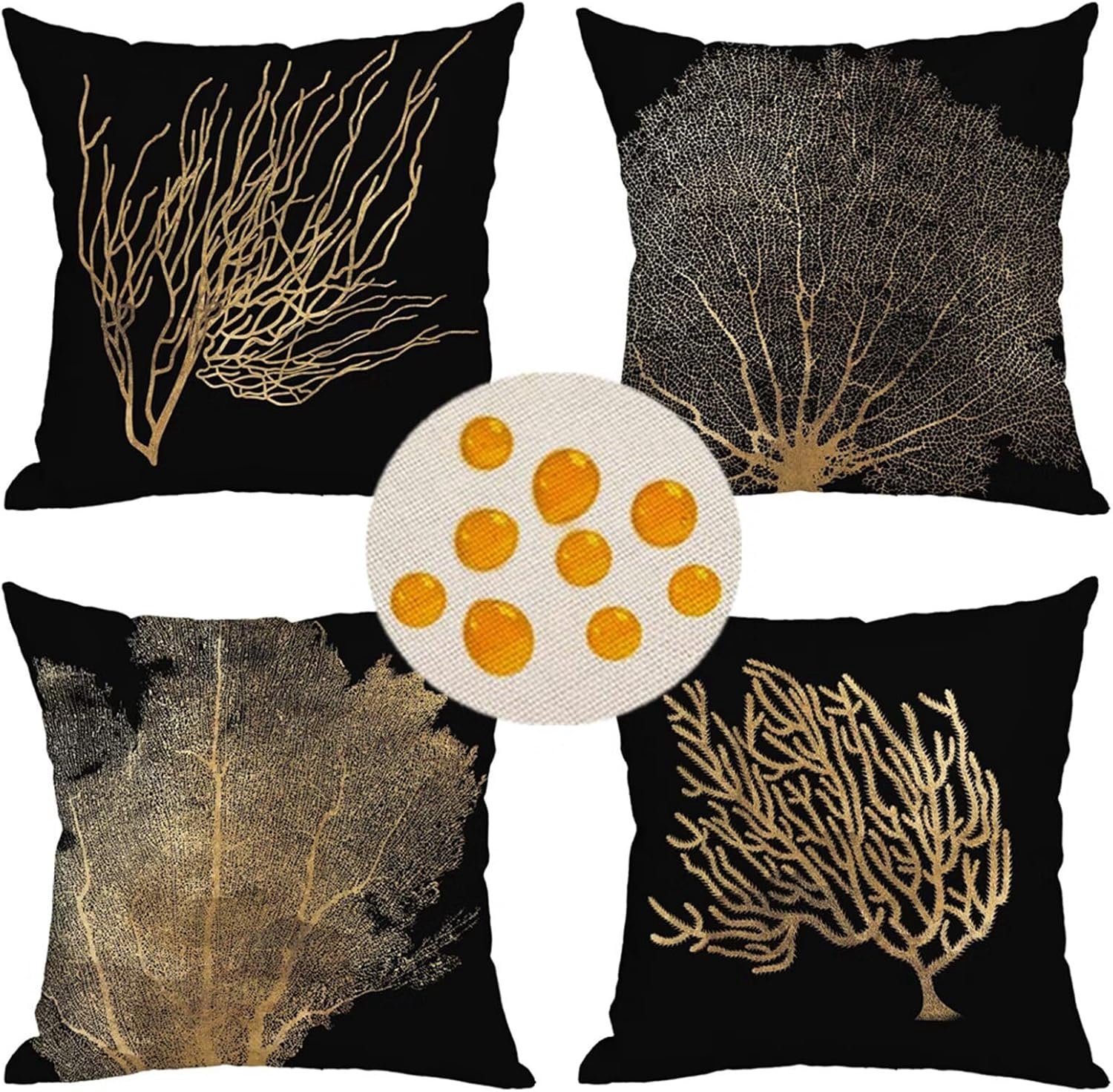 Outdoor kussenhoezen 20x20 inch set van 4 waterbestendige decoratieve kussenslopen linnen materiaal, bedrukte kussenslopen, voor tuinbank slaapkamer, 50 cm x 50 cm zwarte plant