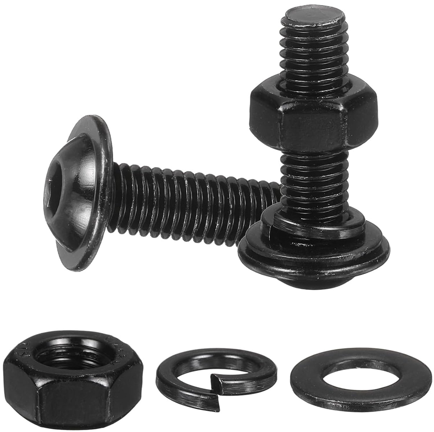 20 stuks binnenzeskantschroeven M8 x 25 mm, zwart roestvrij staal 304 18-8 zeskantschroeven, moeren, platte sluitringen en grower voor knutselen, meubels, auto