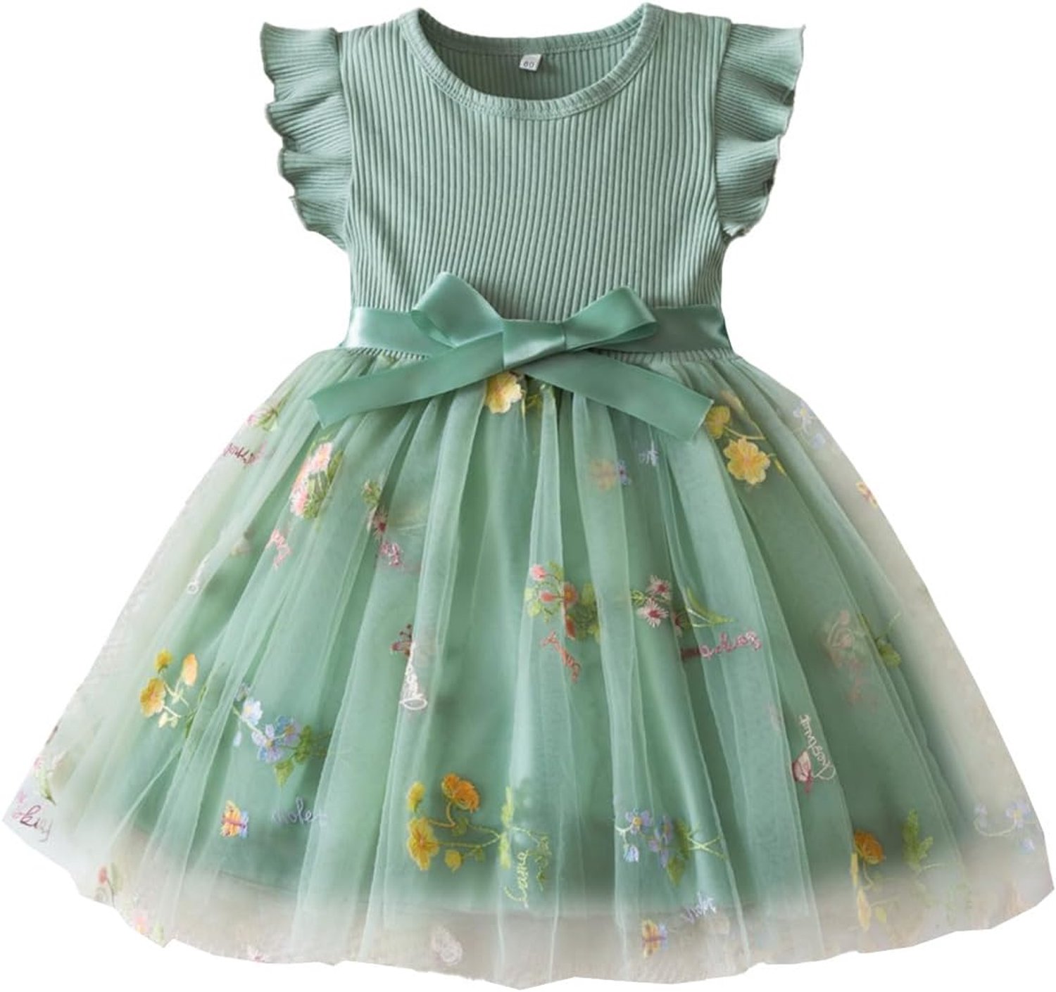Tule-jurk voor peuters, meisjes, met ruches, mouwloos, bloemenborduurwerk, sterrenhemel, kleurverloop, babymeisjes, kleding