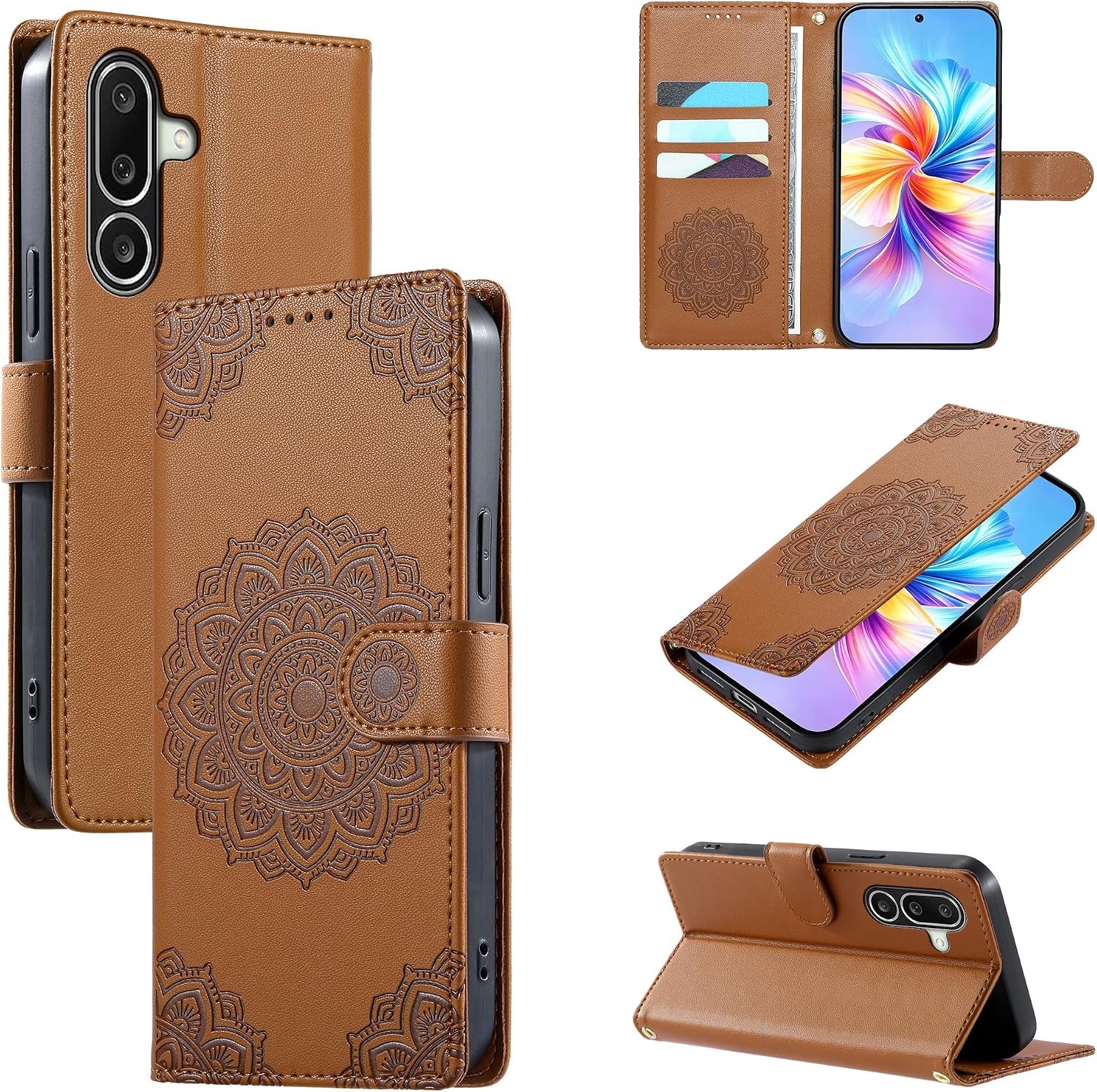 Hoes voor mobiele telefoon voor Samsung Galaxy A27 5G, premium lederen klaphoes Galaxy A27 5G / A27 4G, beschermhoes met vintage bloemenpatroon, lederen hoes, case, wallet cover, kaartenvak