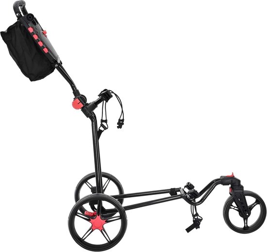 Inklapbaar, van ijzer, golfdolly met kogellagers en voetrem, zwart, 110 x 60 x 132 cm — afbeelding 4