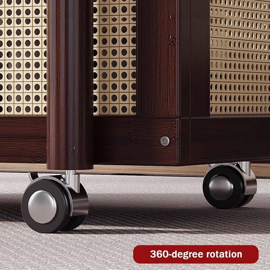 360° Stille rollende 2-laags ovale bijzettafel, bamboe massief hout en bodem rotan opslag, ruimtebesparende bank nachtkastje voor appartement (60 x 40 x 57 cm) — afbeelding 2