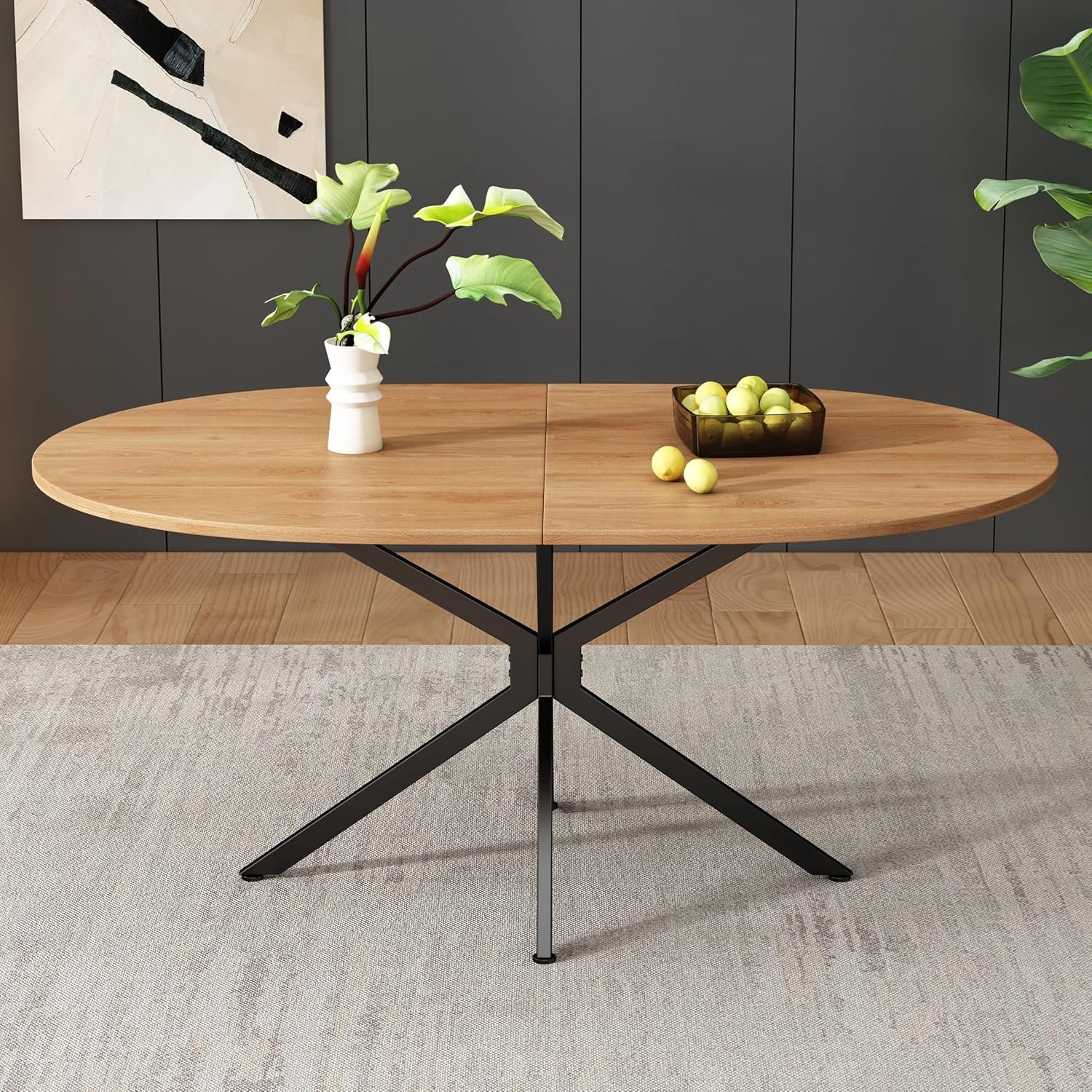 Eettafel 120 x 80 x 75,5 cm, keukentafel - houten tafelblad en metalen poten, eetkamertafel/houten tafel voor 4-6 personen, tafel voor de keuken of woonkamer (2)