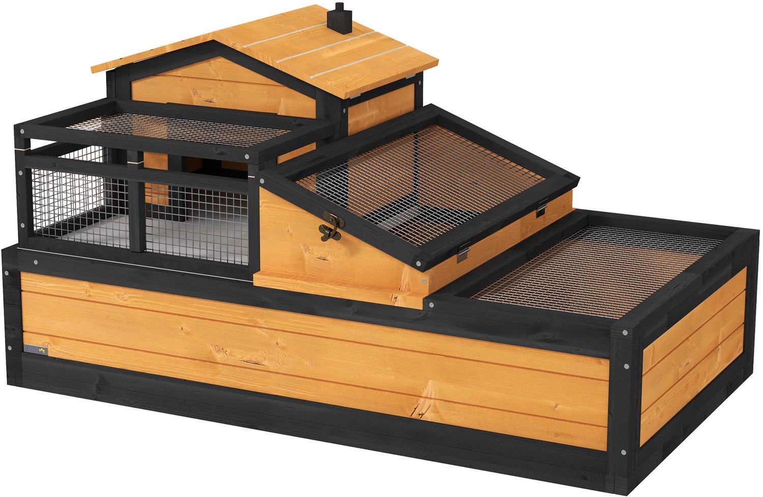 Pawona Schildkrötenhuis - Met 2 verdiepingen - Met opbergbak en ladder - 112 x 65 x 59 cm - Geel