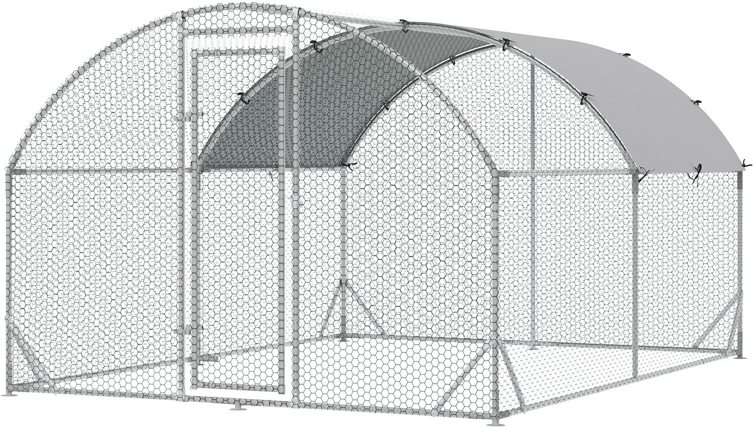 Pawona Dierenren voor kippen en konijnen - Met weerbestendig afdekzeil - 280 x 380 x 197 cm - Zilver