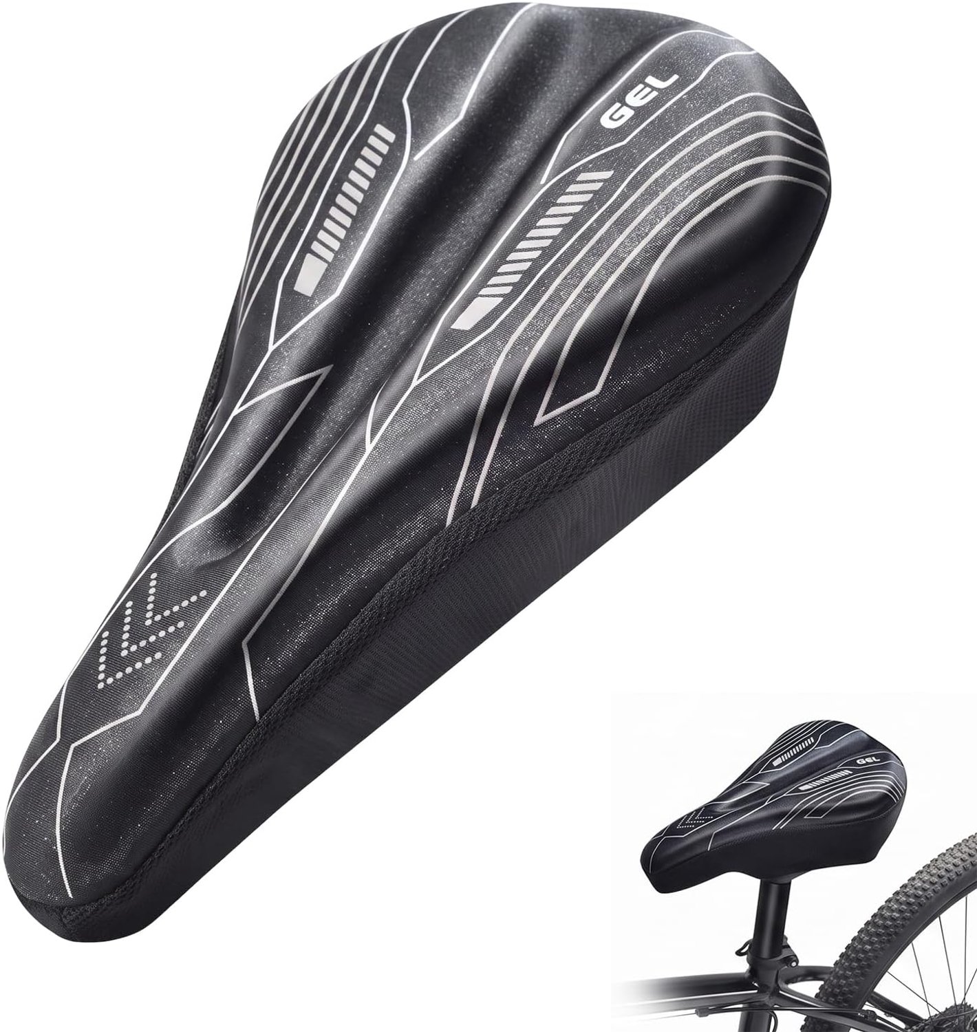Comfortabele fietszadelhoes met technologische textuur, ergonomische MTB-zadelhoes voor elektrische fiets, stad en woning, heren en dames, zwart en grijs
