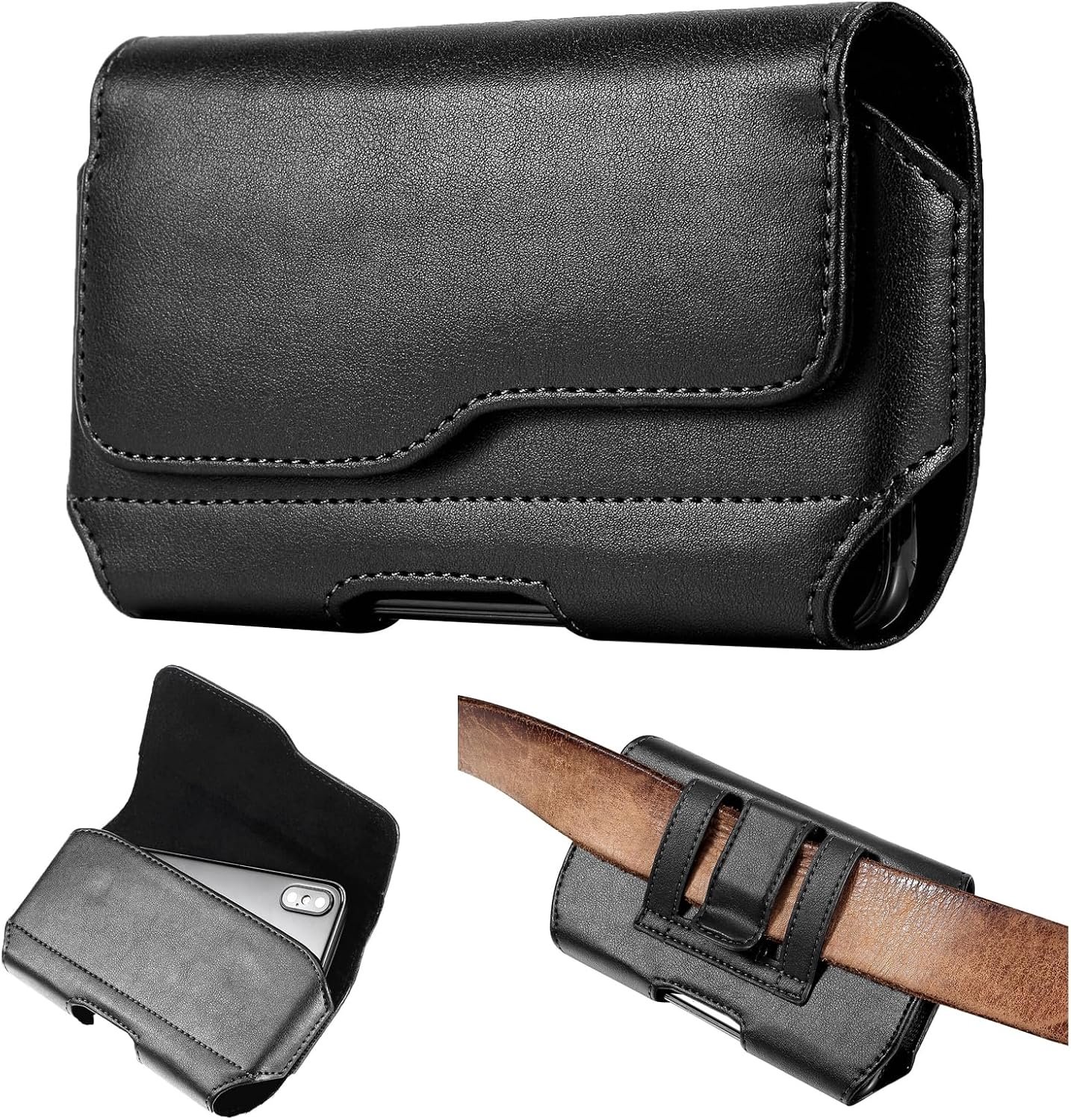 Heuptas voor mobiele telefoon, riem voor Samsung Galaxy S21 S22 S23 S24 S25 A13 A12, 17 x 10,5 cm universele riemtas voor mobiele telefoon, herentas, riem met clip, zwart