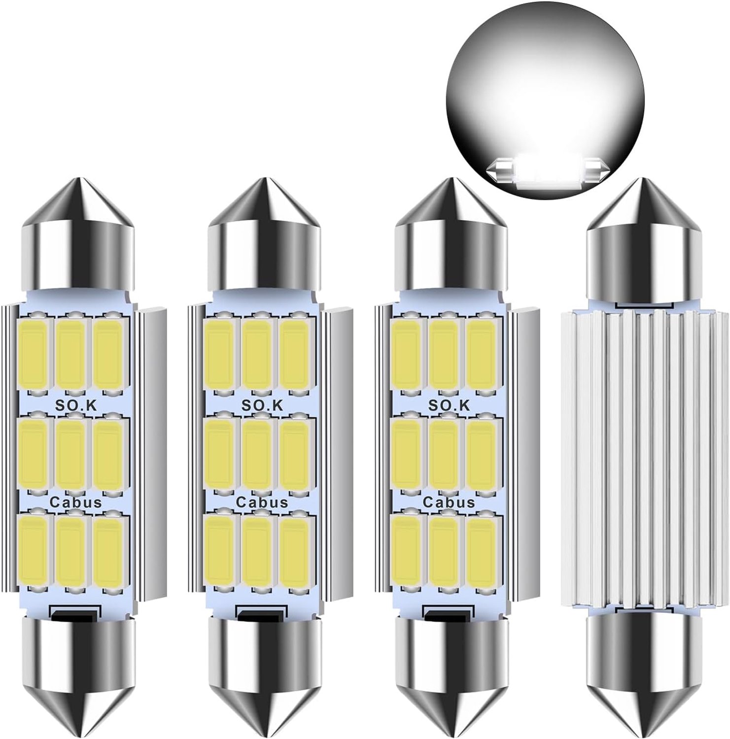 42mm Festoon LED Auto Lamp 4X 1.72" LED Dome Reading LED Witte
