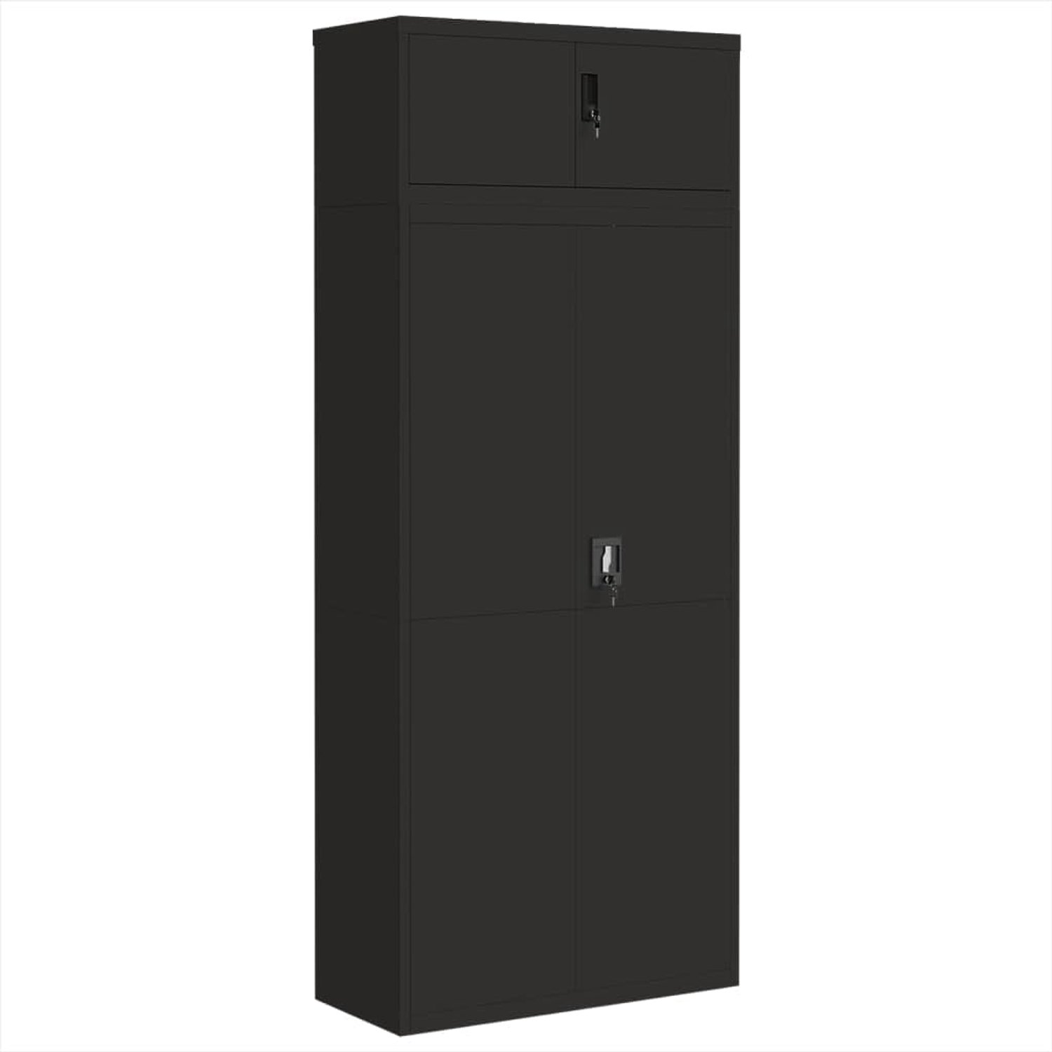 Aktenkast van staal, 90 x 40 x 220 cm, met slot en 4 legplanken, zwart