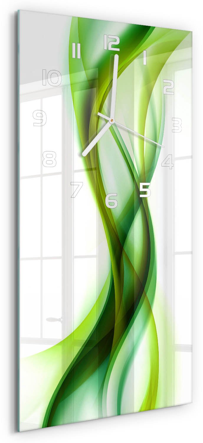 Tulup Wandklok - Golfabstractie Decoratieve Glazen Klok - 30x60 cm - Groente Glazen Wandklok Design - Witte handen - Rechthoekige Klok - Glazen Klok Met Print - Wandklok Glas Met Motief