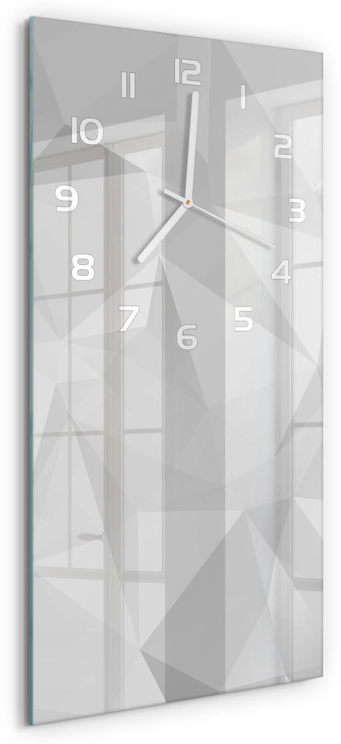 Tulup Wandklok - Driehoeken van abstractie Glazen Wandklok Design - 30x60 cm - Wit Klok Glas Met Opdruk - Witte handen - Rechthoekige Klok - Wandklok Glas Met Motief - Decoratieve Glazen Klok