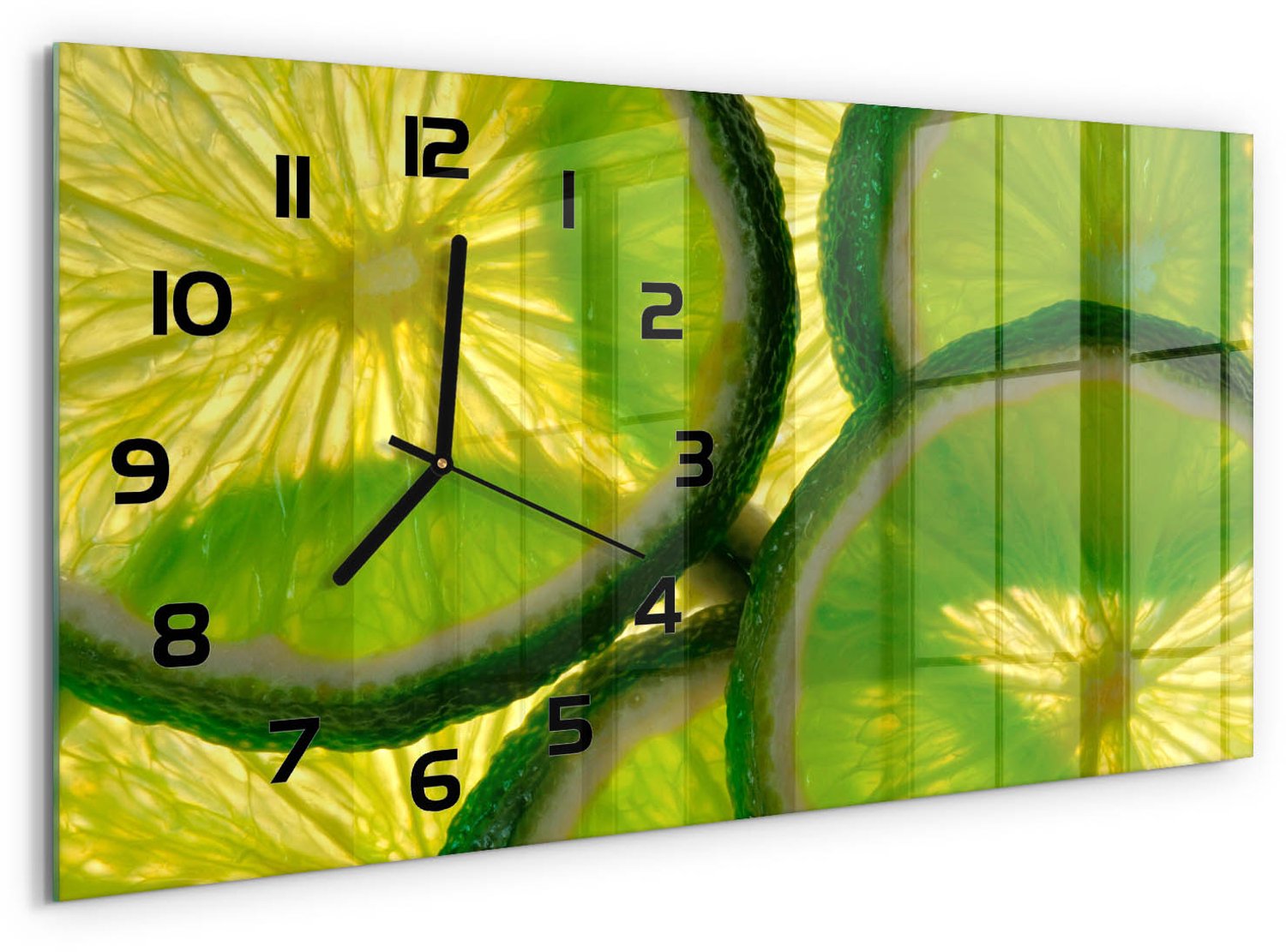 TULUP Wandklok - Calciumcarbonaat Wandklok Glas Met Motief - 60x30 cm - Groente Decoratieve Glazen Klok - Zwarte handen - Rechthoekige Klok - Gekleurde Glazen Klok - Glazen Klok Met Print