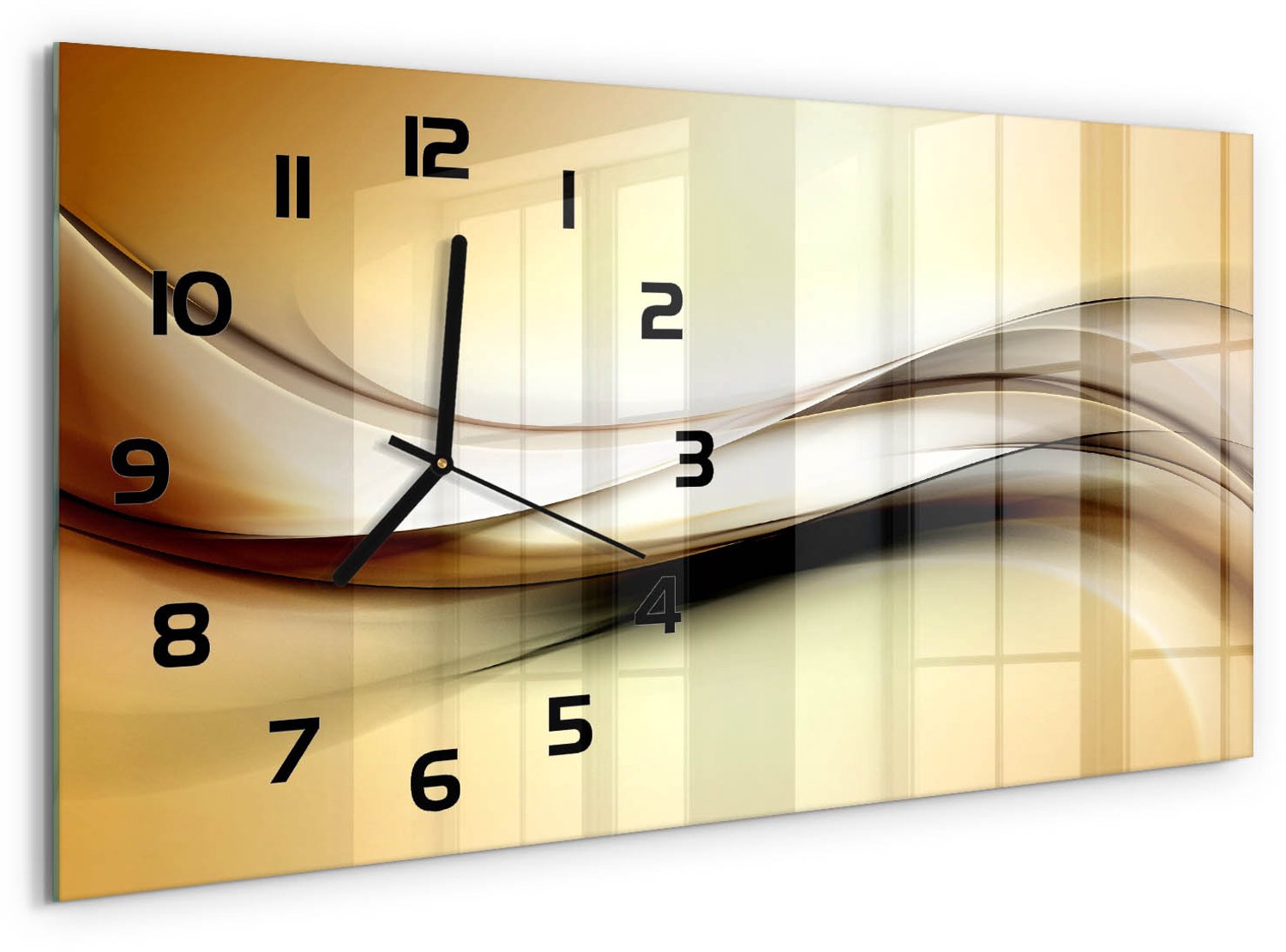 TULUP Wandklok - Abstracte achtergrond Decoratieve Glazen Klok - 60x30 cm - Gouden Glazen Wandklok Design - Zwarte handen - Rechthoekige Klok - Glazen Klok Met Print - Wandklok Glas Met Motief