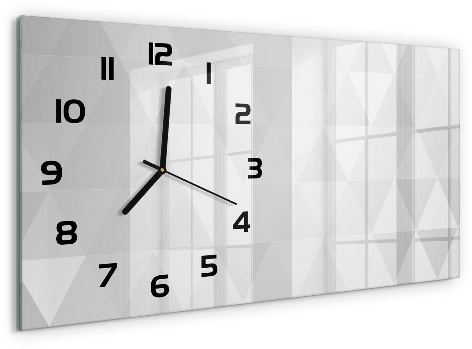 TULUP Wandklok - Abstracte achtergrond Glazen Klok Met Print - 60x30 cm - Grijs Wandklok Glas Met Motief - Zwarte handen - Rechthoekige Klok - Wandklok Glas Decoratie - Gekleurde Glazen Klok