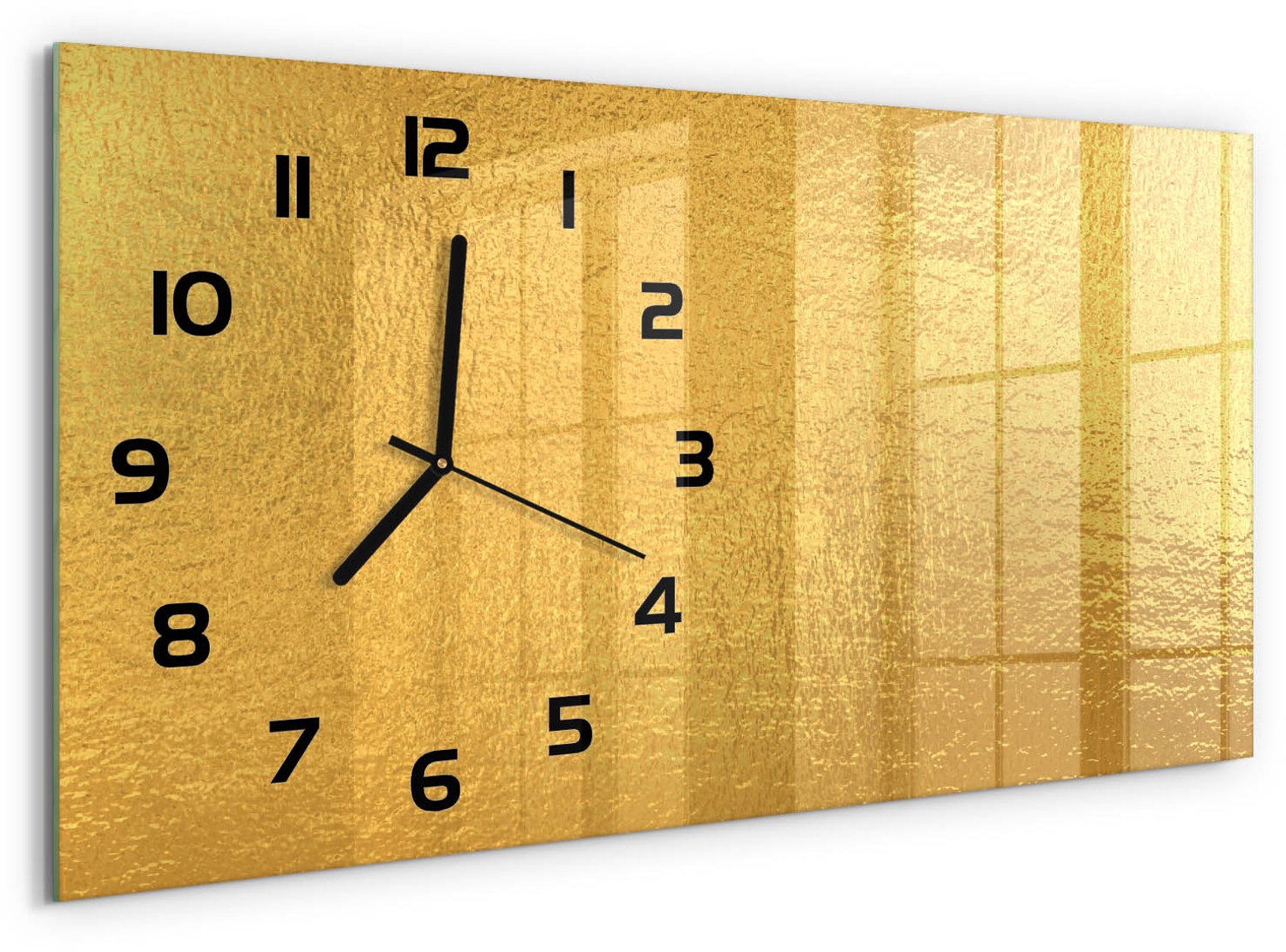 TULUP Wandklok - Achtergrond van goudfolie Klok Glas Met Opdruk - 60x30 cm - Gouden Moderne Wandklok Glas - Zwarte handen - Rechthoekige Klok - Decoratieve Glazen Klok - Glazen Wandklok Design
