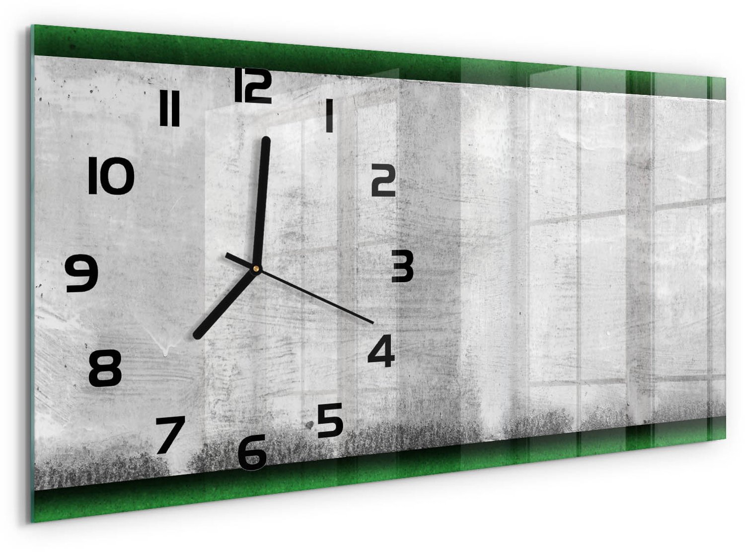 TULUP Wandklok - Groene muur Gekleurde Glazen Klok - 60x30 cm - Groente Glazen Klok Met Print - Zwarte handen - Rechthoekige Klok - Moderne Wandklok Glas - Wandklok Glas Decoratie