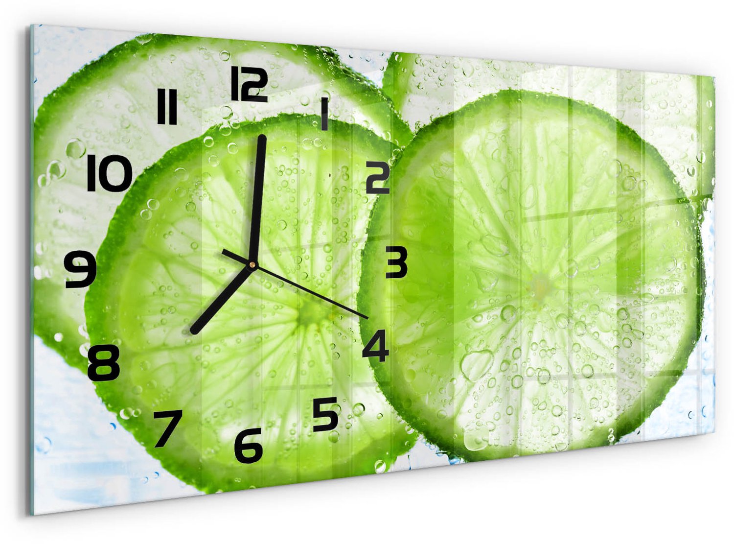 TULUP Wandklok - Kalken onder water Wandklok Glas Met Motief - 60x30 cm - Groente Decoratieve Glazen Klok - Zwarte handen - Rechthoekige Klok - Gekleurde Glazen Klok - Glazen Klok Met Print