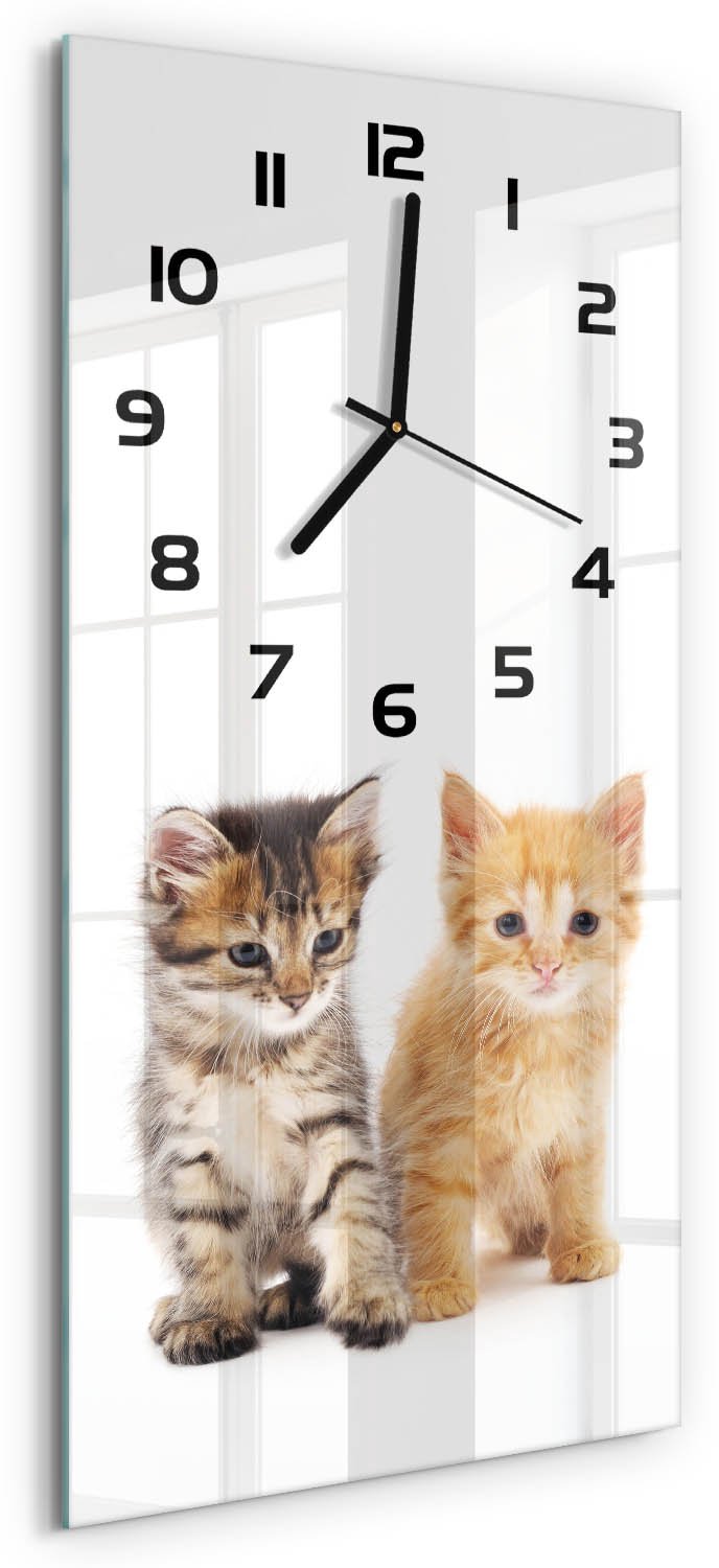 Tulup Wandklok - Bruinrode kat Wandklok Glas Decoratie - 30x60 cm - Oranje Gekleurde Glazen Klok - Zwarte handen - Rechthoekige Klok - Klok Glas Met Opdruk - Moderne Wandklok Glas