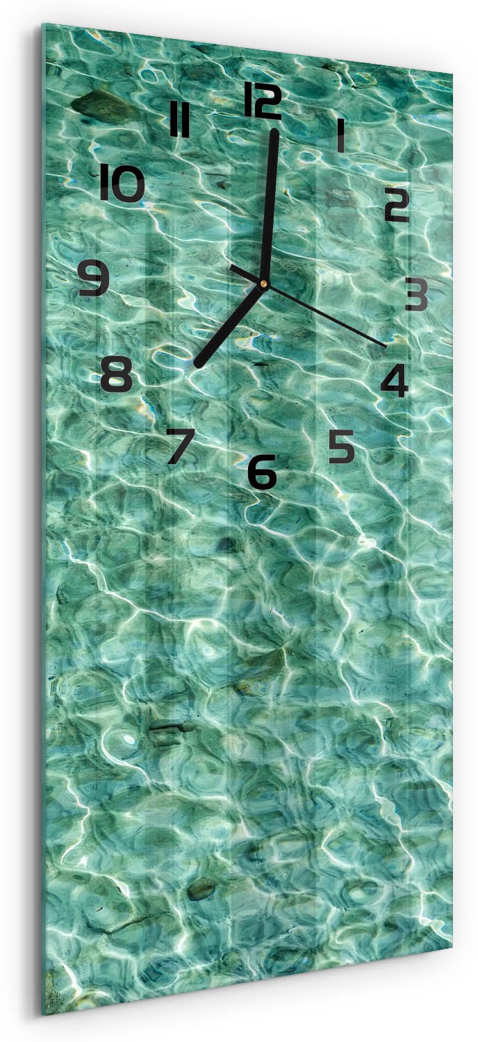 Tulup Wandklok - Transparant water Moderne Wandklok Glas - 30x60 cm - Groente Wandklok Glas Decoratie - Zwarte handen - Rechthoekige Klok - Glazen Wandklok Design - Klok Glas Met Opdruk