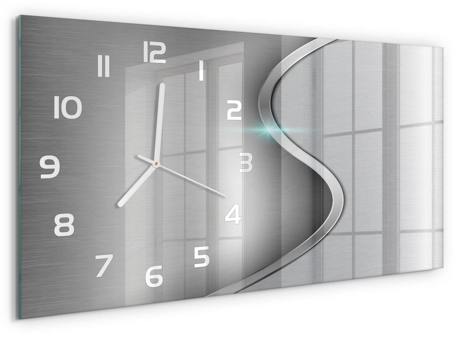 TULUP Wandklok - Metaalabstractie Gekleurde Glazen Klok - 60x30 cm - Zilver Glazen Klok Met Print - Witte handen - Rechthoekige Klok - Moderne Wandklok Glas - Wandklok Glas Decoratie