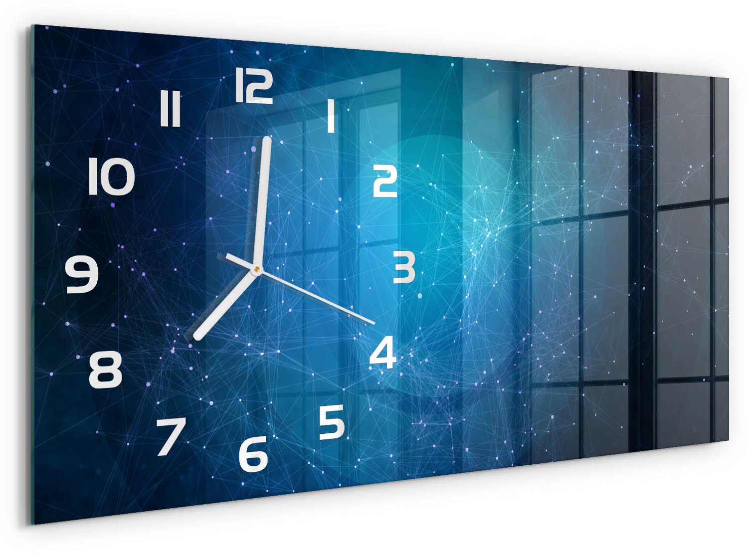 TULUP Wandklok - Sterrenbeeld Decoratieve Glazen Klok - 60x30 cm - Blauw Glazen Wandklok Design - Witte handen - Rechthoekige Klok - Glazen Klok Met Print - Wandklok Glas Met Motief