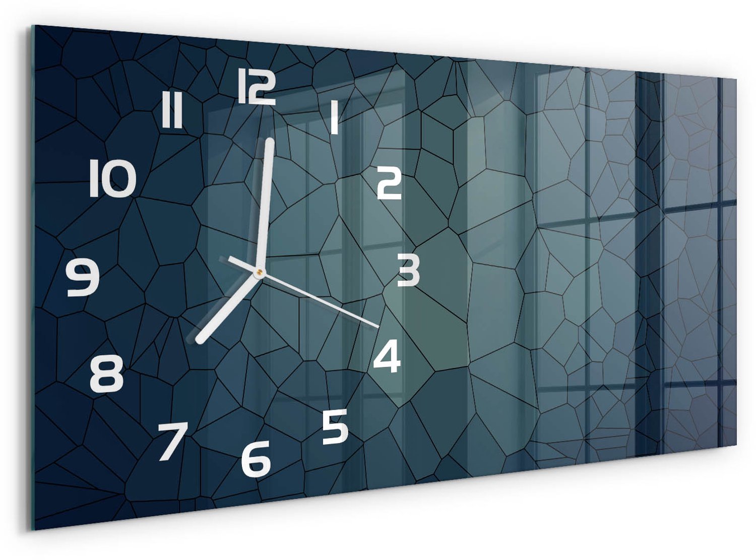 TULUP Wandklok - Abstracte achtergrond Wandklok Glas Met Motief - 60x30 cm - Blauw Decoratieve Glazen Klok - Witte handen - Rechthoekige Klok - Gekleurde Glazen Klok - Glazen Klok Met Print