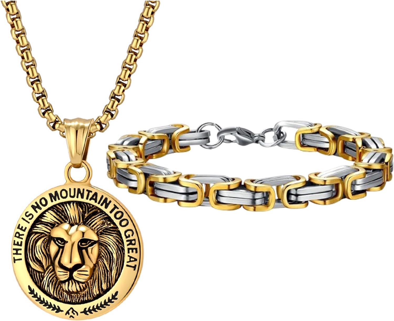 Halsketting en armband voor mannen, leeuwenketting, retro-stijl, sieraden van roestvrij staal, cadeau voor mannen