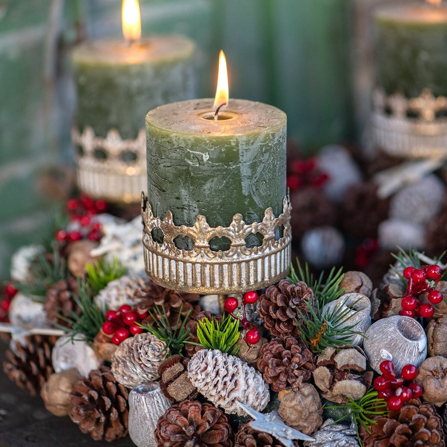 posiwio Kaarsenhouder Adventskrans antiek goud Ø7cm H12cm 4 stuks