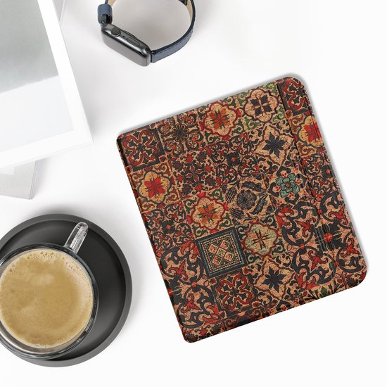 kwmobile e-reader hoesje geschikt voor Kobo Libra Colour hoes - E reader flip case met magnetische sluiting - Ereader cover - Tegelmotief design in bruin / blauw / rood — afbeelding 5