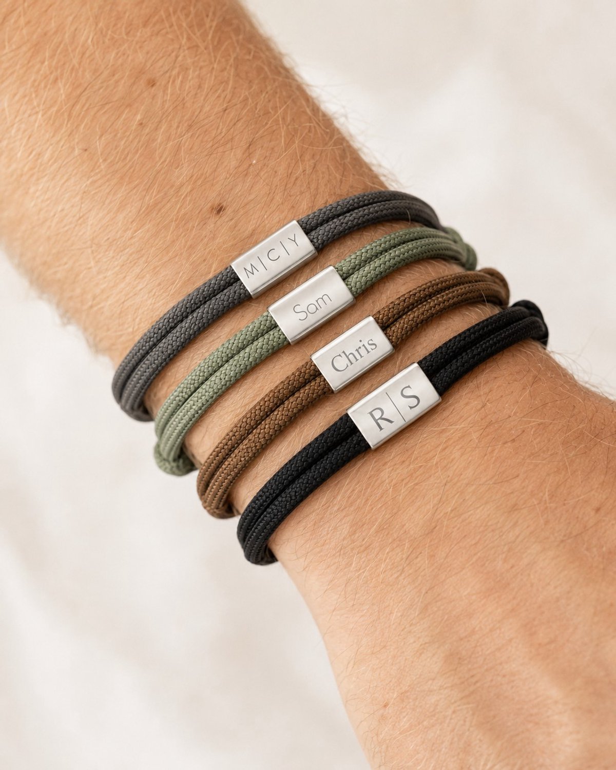 Touw Armband met Namen of Initialen Zwart, Zwart