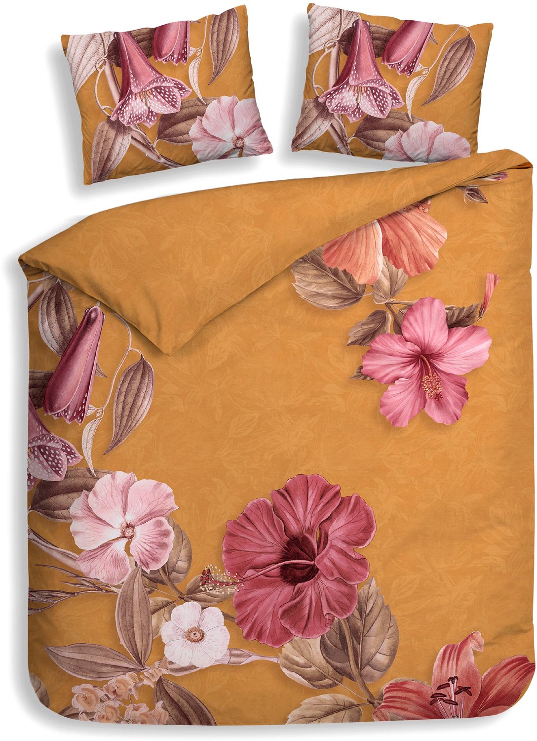 Heckettlane Dekbedovertrek Malu - Dekbed met instopstrook - Oranje - Dekbedovertrek van 100% Katoen-Satijn - Bloemen - 260x200-220 cm + 2 slopen 60/70 cm Malu Orange