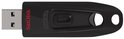 Zwarte SanDisk USB 3.0-stick met uitgeschoven connector en rood logo.