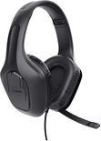 Zwarte Trust GXT 415 Zirox gamingheadset in driekwart aanzicht met opvouwbare microfoon.